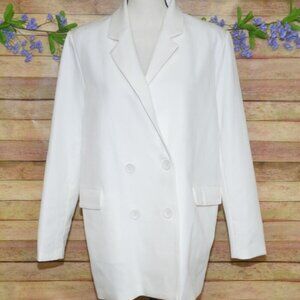 M.N.I. Ladies M White Double Breasted Blazer Jacket Stretch Career Office